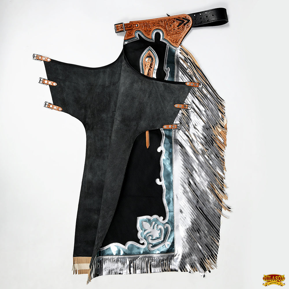 Hilason Handmade Genuine Leather Chaps Adult Handtooled Rodeo Bull Riding