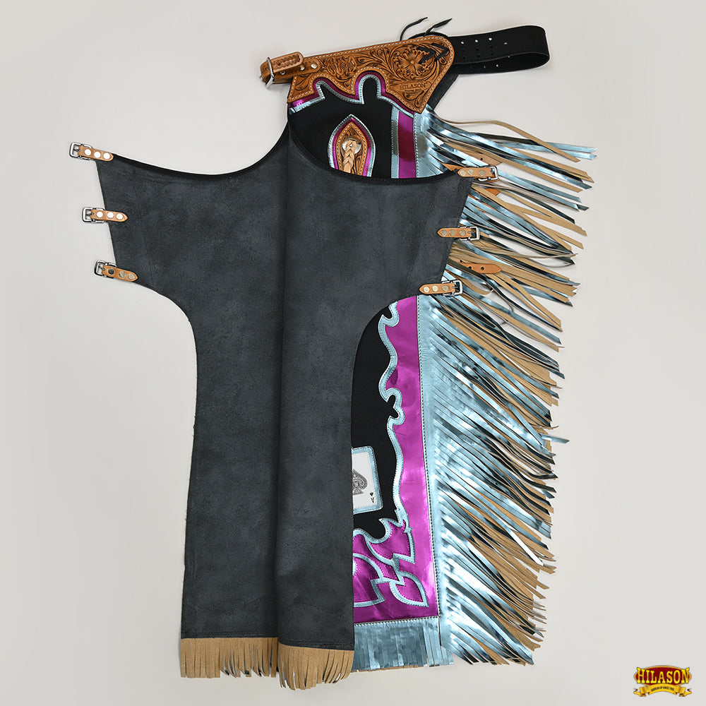 Hilason Handmade Genuine Leather Chaps Adult Handtooled Rodeo Bull Riding