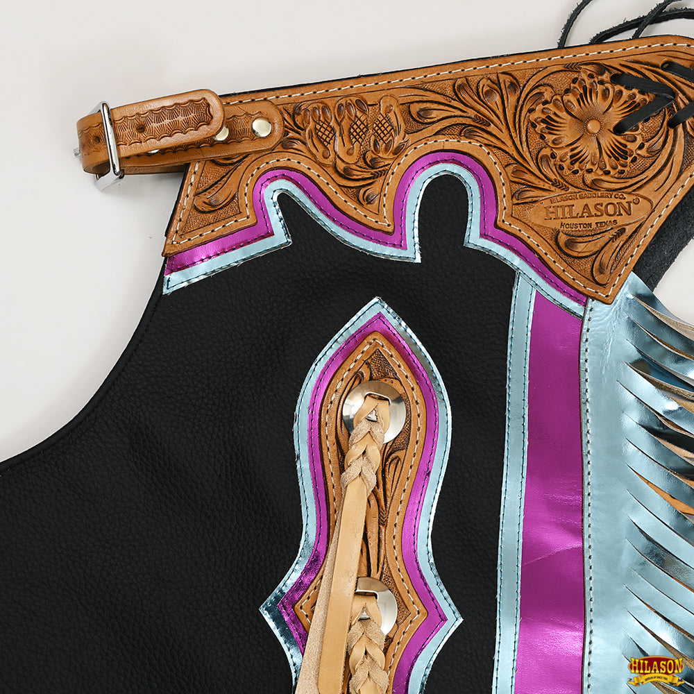 Hilason Handmade Genuine Leather Chaps Adult Handtooled Rodeo Bull Riding