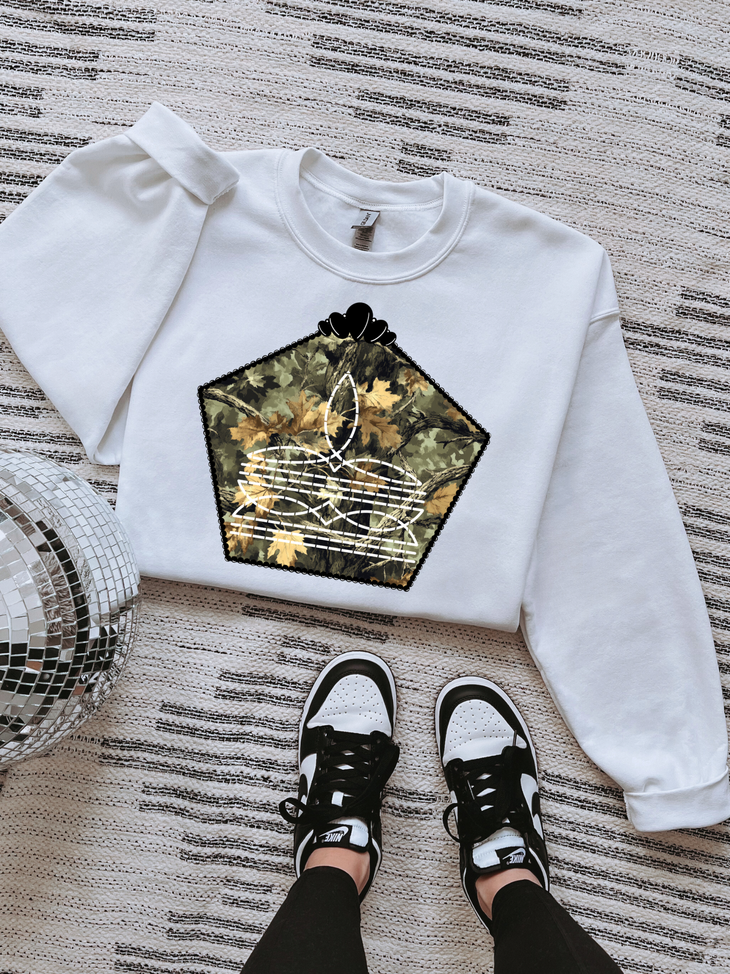 Camo Boot Stitch Tee or Crewneck