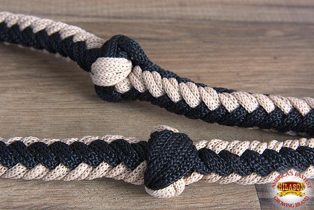 Hilason Braided Poly Barrel Racing Contest Flat Reins 1" X  8Ft Tan Black