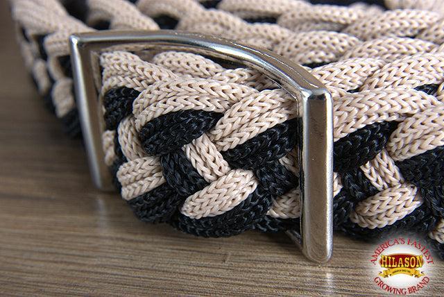 Hilason Braided Poly Barrel Racing Contest Flat Reins 1" X  8Ft Tan Black