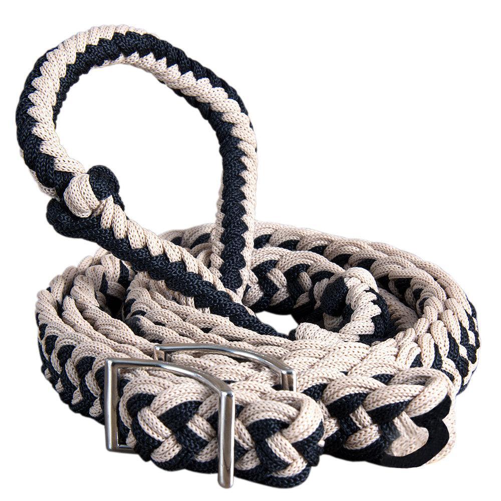 Hilason Braided Poly Barrel Racing Contest Flat Reins 1" X  8Ft Tan Black