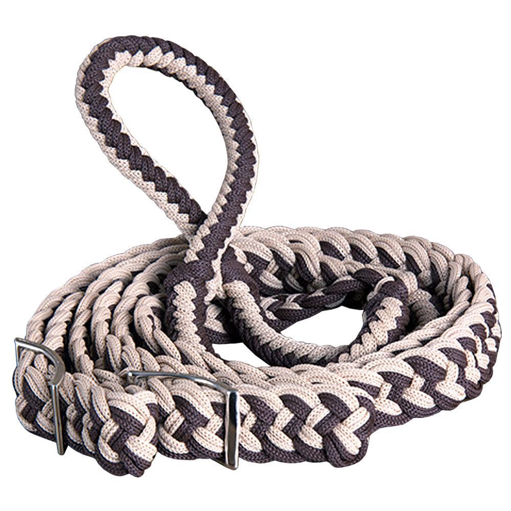 Hilason Braided Poly Barrel Racing Contest Flat Reins 1" X  8Ft Tan Black