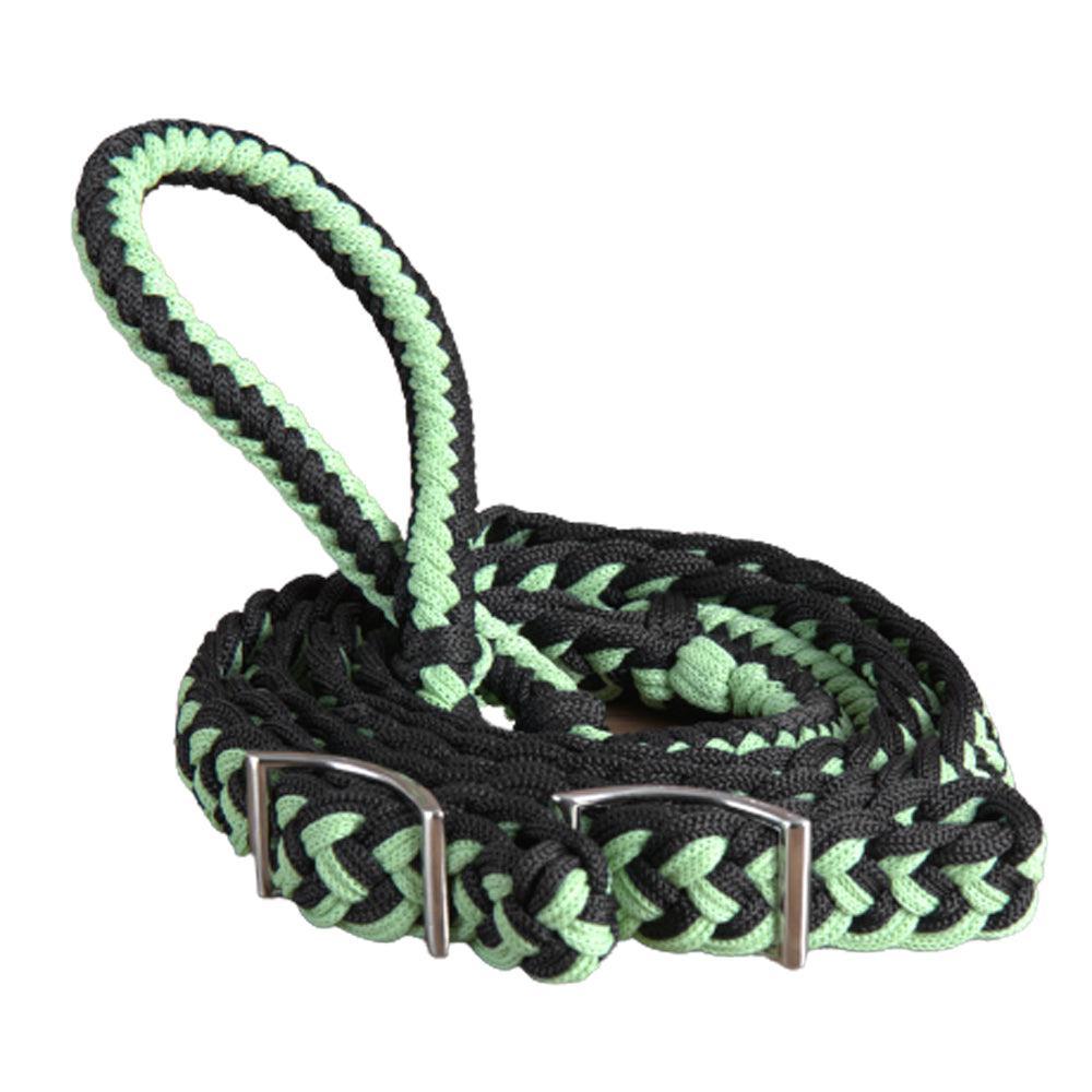 Hilason Braided Poly Barrel Racing Contest Flat Reins 1" X  8Ft Tan Black