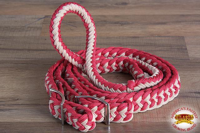 Hilason Braided Poly Barrel Racing Contest Flat Reins 1" X  8Ft Tan Black