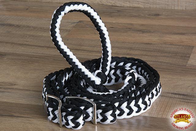 Hilason Braided Poly Barrel Racing Contest Flat Reins 1" X  8Ft Tan Black