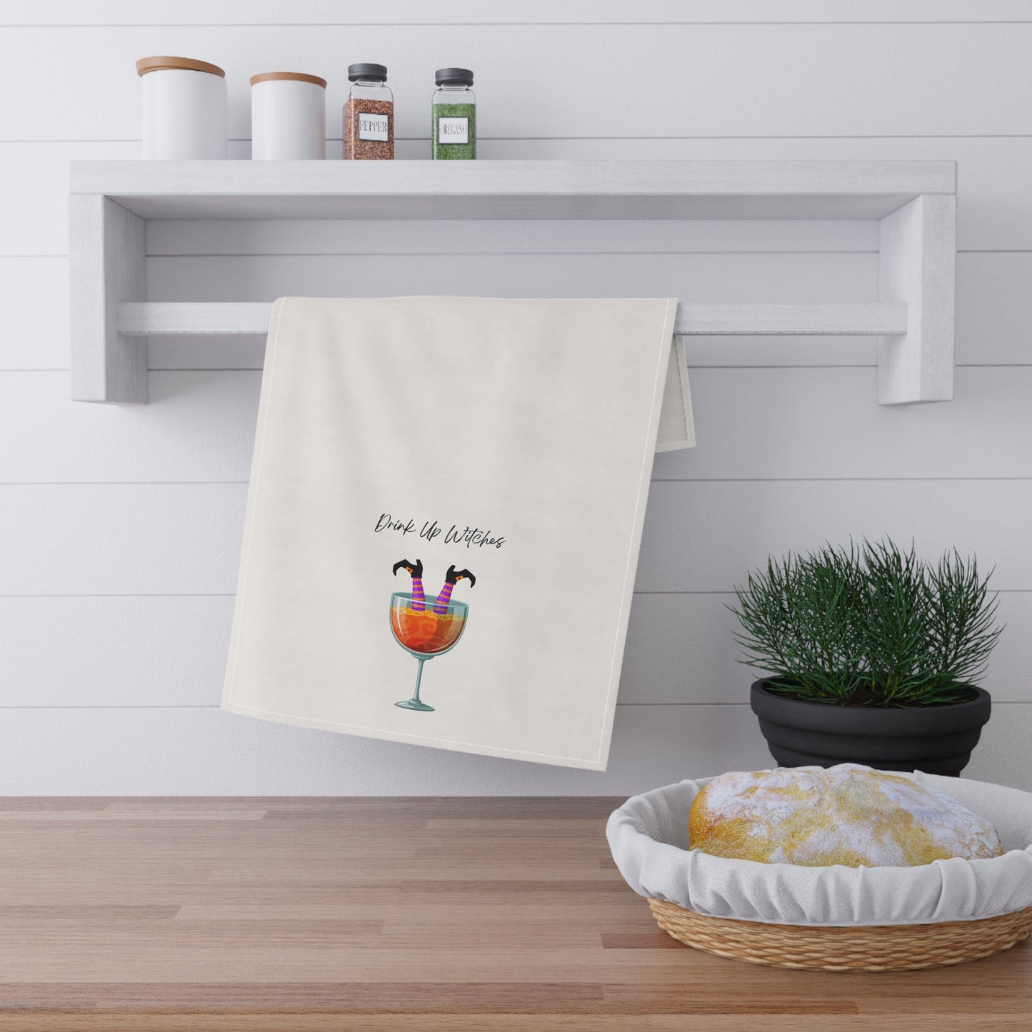 "Drink Up Witches" Fun Cocktail Tea Towels, Kitchen Decor, Halloween Gifts, Cotton Towels for Cooking, Housewarming Essentials