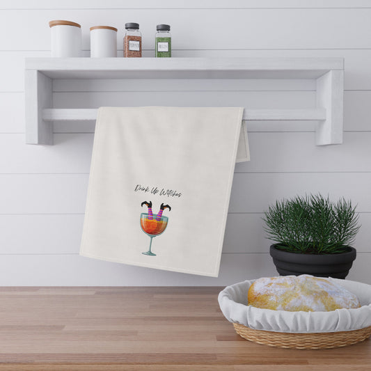"Drink Up Witches" Fun Cocktail Tea Towels, Kitchen Decor, Halloween Gifts, Cotton Towels for Cooking, Housewarming Essentials
