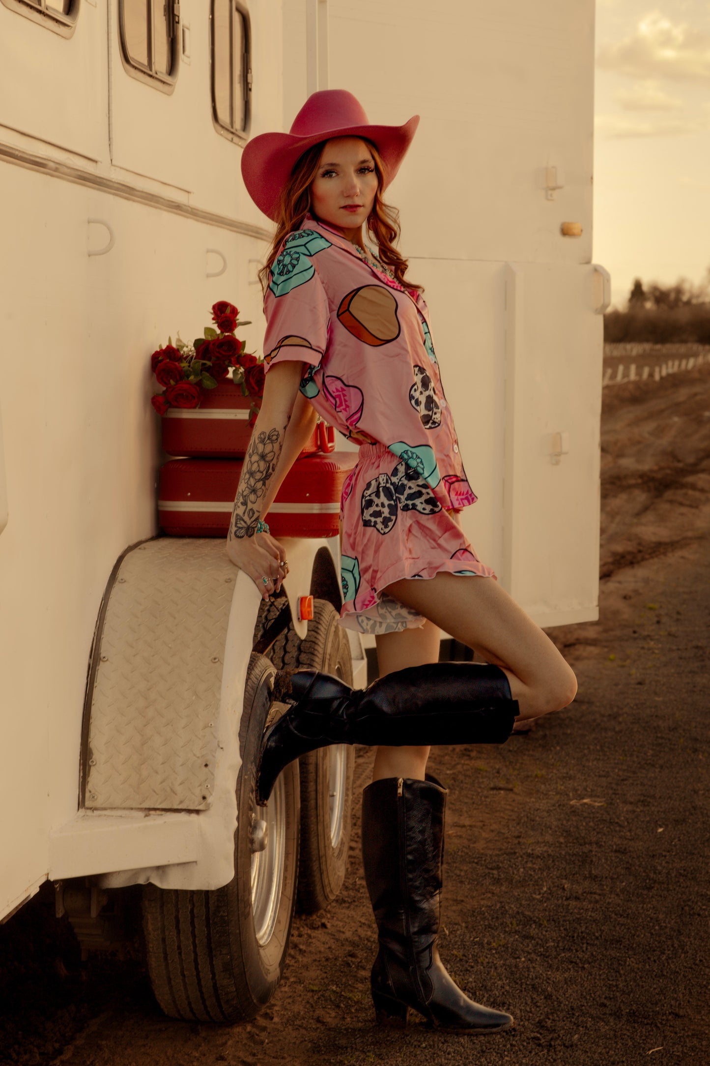 Cowboy Candy Heart Silky Pajama Sets