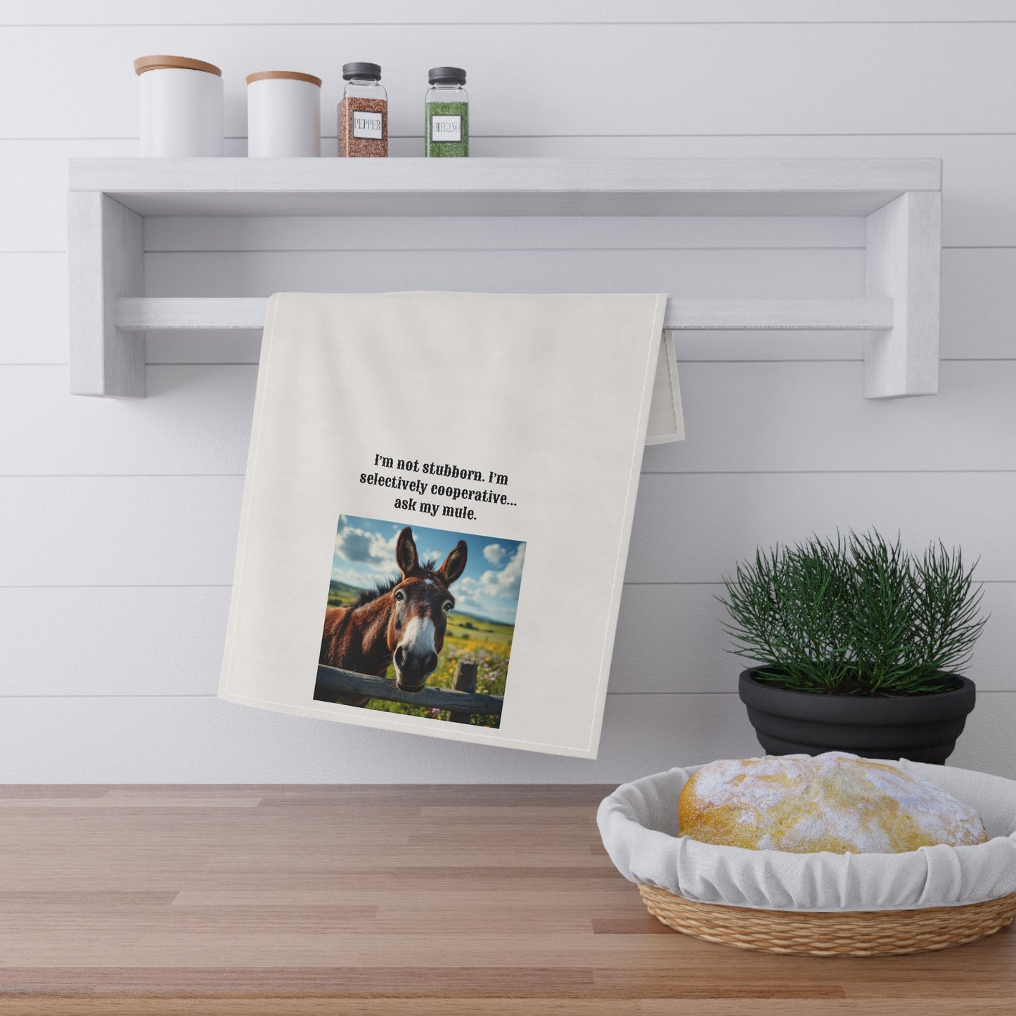 Humorous Mule themed Tea Towel, Funny Kitchen Towels, Gifts for Mule Lovers, Farmhouse Decor, Equine Humor Kitchenware