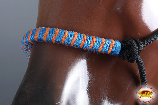Hilason Horse Poly Rope Tied Adjustable Halter 8 Ft Lead Rope Black Orange Blue