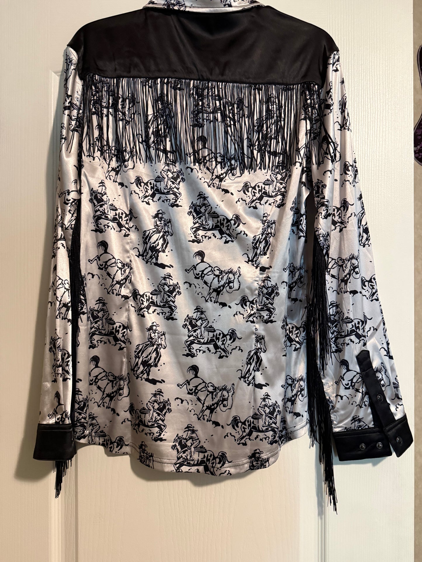 GIDDY UP SATIN & FRINGE PERFORMANCE RODEO SHIRt