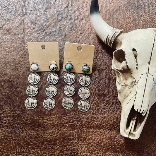Western Buffalo Coin Drop Stud Earrings