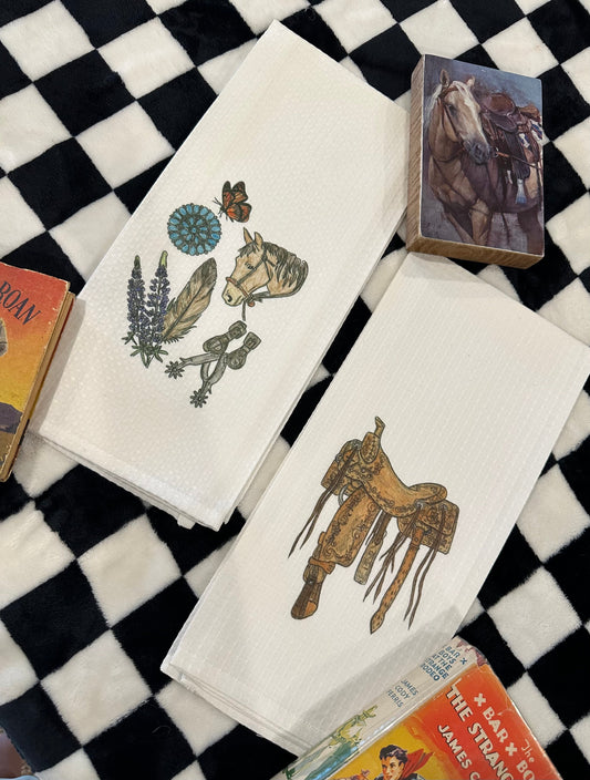 Western Kitchen Hand Towels - Saddle up & Wyoming Flowers