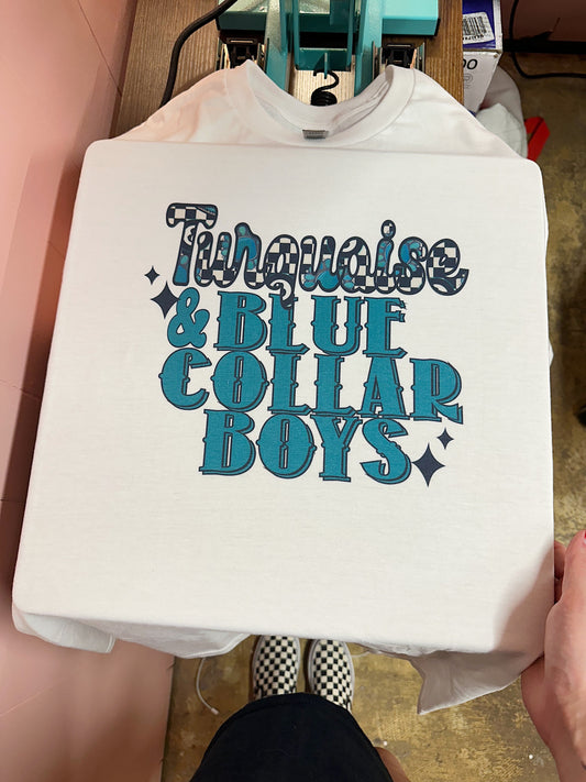 Turquoise & Blue Collar TEE or CREWNECK