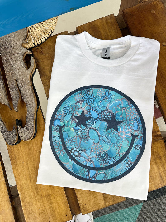 Turquoise Smiley TEE or CREWNECK