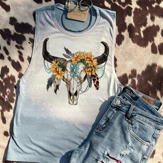 Sunflower Boho Skull Tank