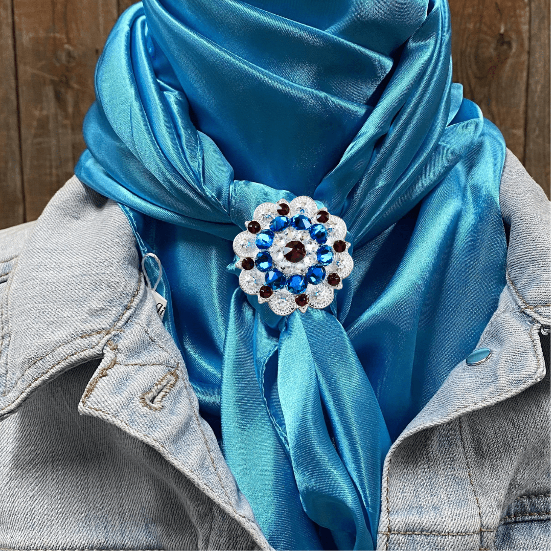 35X35" Solid Aqua Wild Rag / Scarf WRS8 - Crystal Concho Wild Rag Slides - Assorted