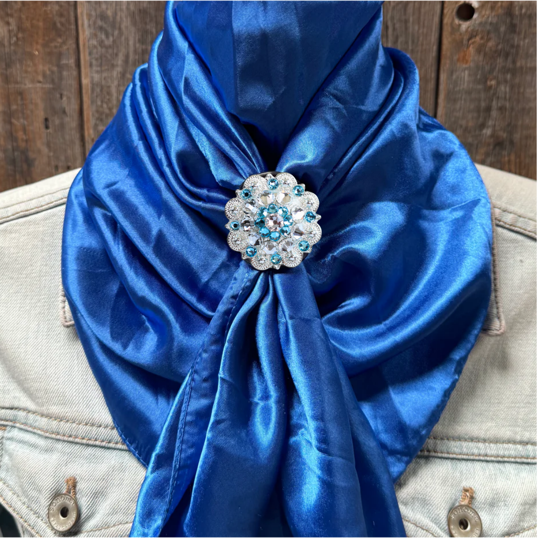 35X35" Solid Electric Blue Wild Rag / Scarf WRS17 - Crystal Concho Wild Rag Slides - Assorted