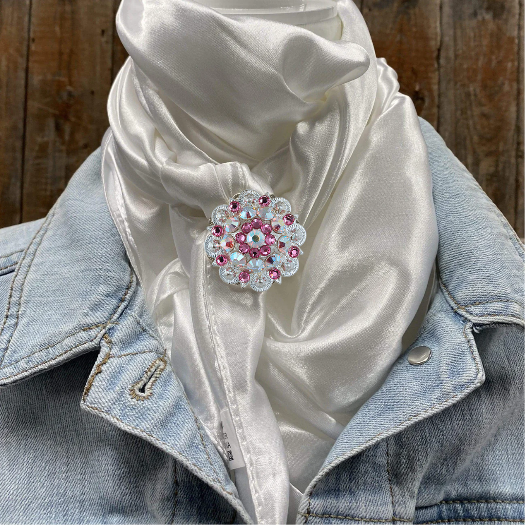 35X35" Solid White Wild Rag / Scarf WRS3 - Crystal Concho Wild Rag Slides - Assorted