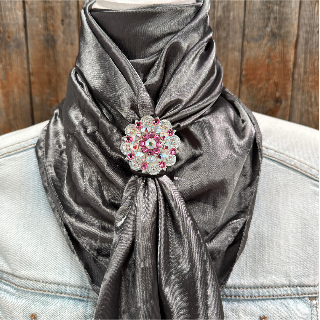 35X35" Solid Silver / Grey Wild Rag / Scarf WRS15 - Crystal Concho Wild Rag Slides - Assorted