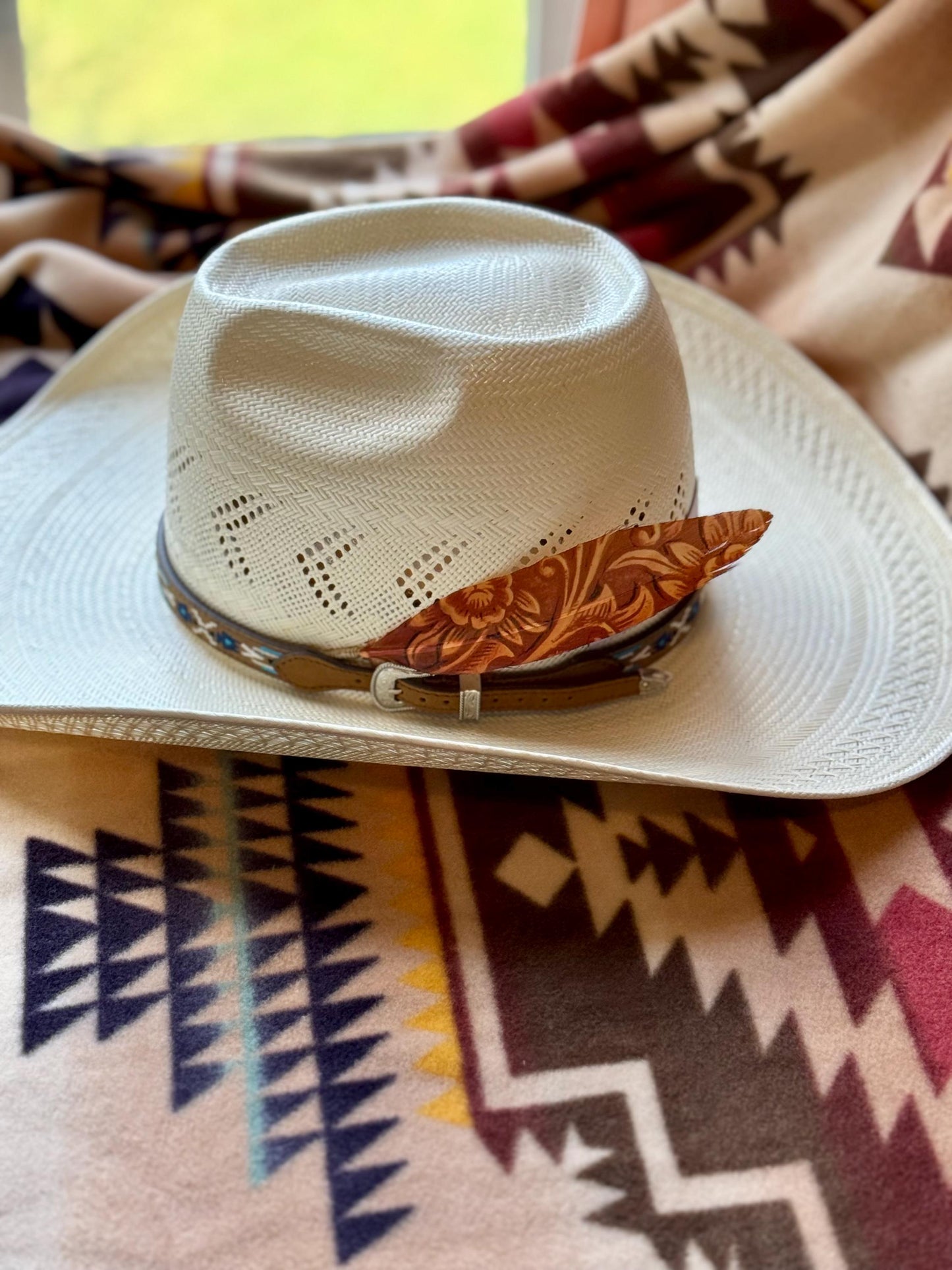 Tooled Scroll Western Hat Feather