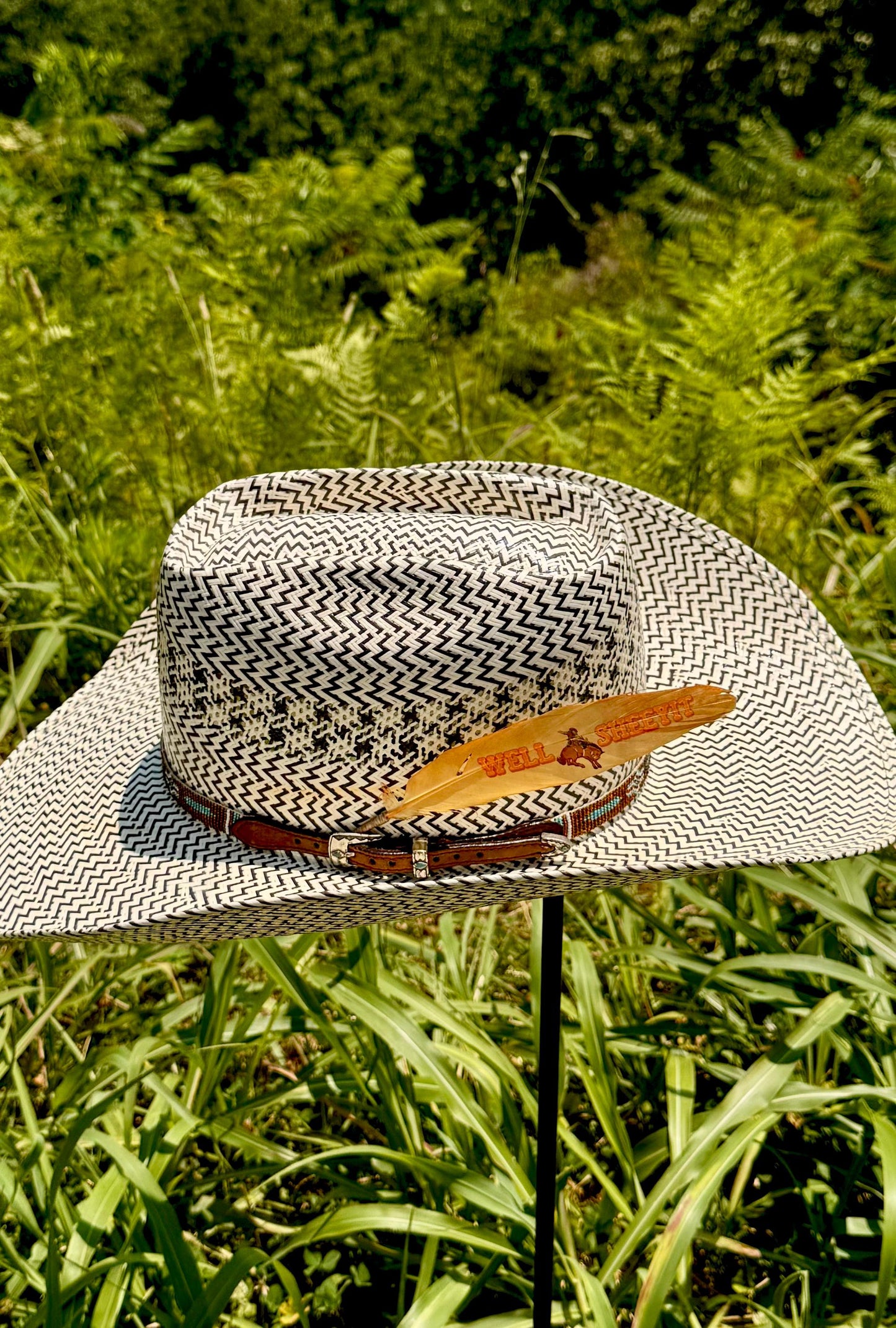 Well Sheeyit Bronc Rider Western Hat Feather
