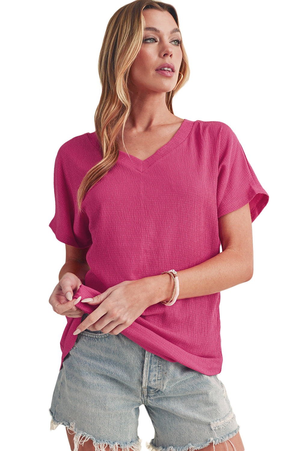 Crinkled V Neck Tee