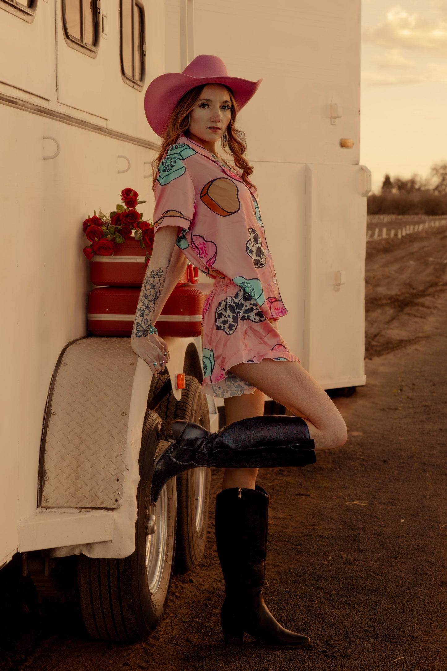 Cowboy Candy Heart Silky Pajama Sets