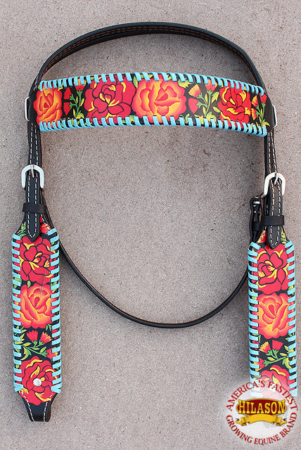 Western Headstall Horse Tack Leather Bridle Floral Hand Paint