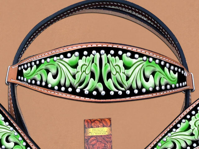 Hilason Western Horse Headstall Breast Collar Set American Leather Green