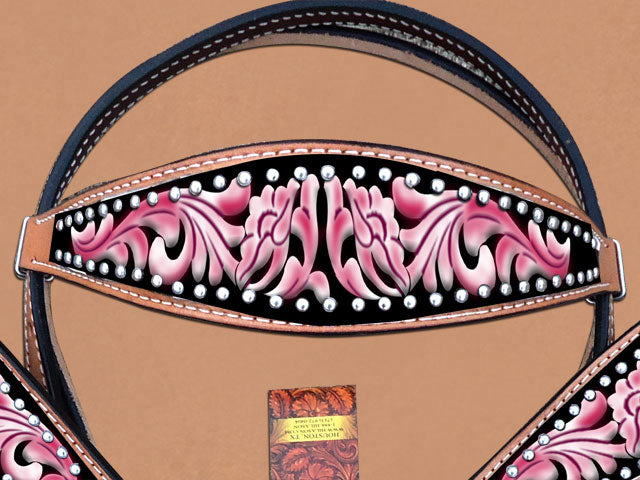 Hilason Western Horse Headstall Breast Collar Set American Leather Pink