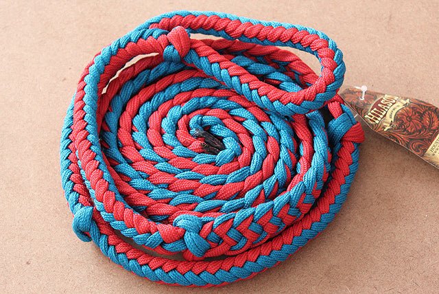 Hilason Braided Poly Barrel Racing Contest Reins Flat 1" X 8Ft Red Blue
