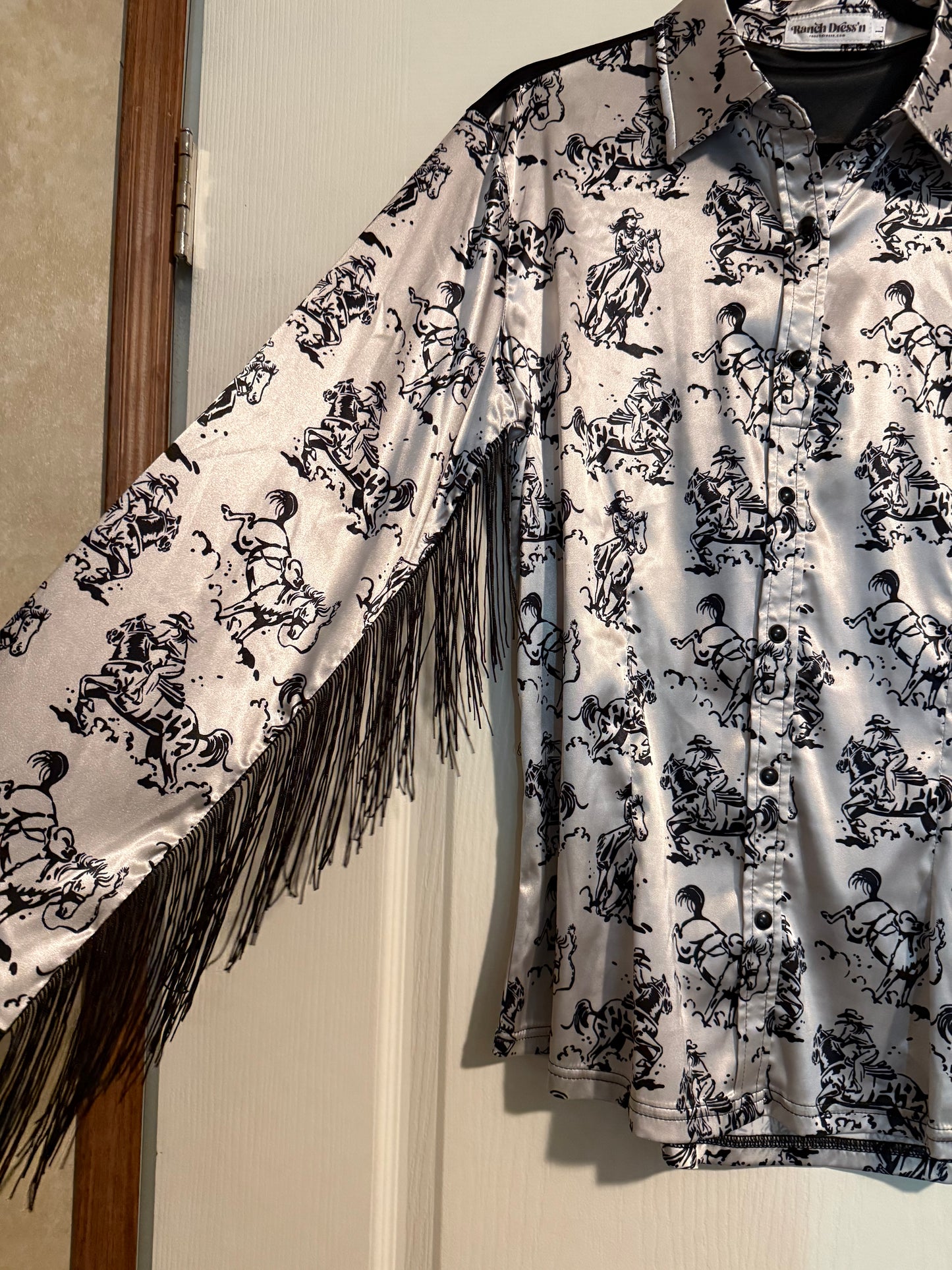 GIDDY UP SATIN & FRINGE PERFORMANCE RODEO SHIRt