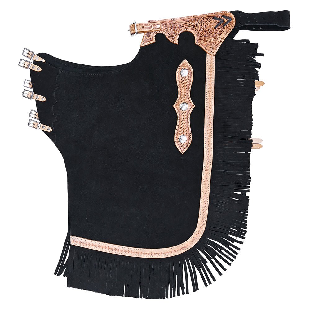 Hilason Western Bull Riding Chinks Chaps Adult Pro Rodeo Bronc Leather Black