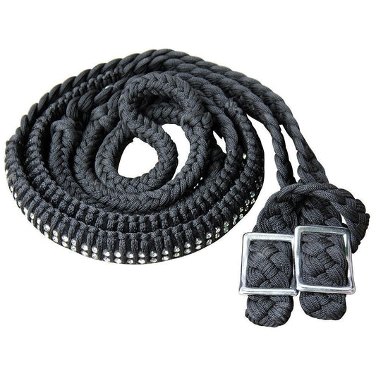 1" X 8Ft Hilason Braided Poly Horse Barrel Reins Flat Grip Knots Crystal