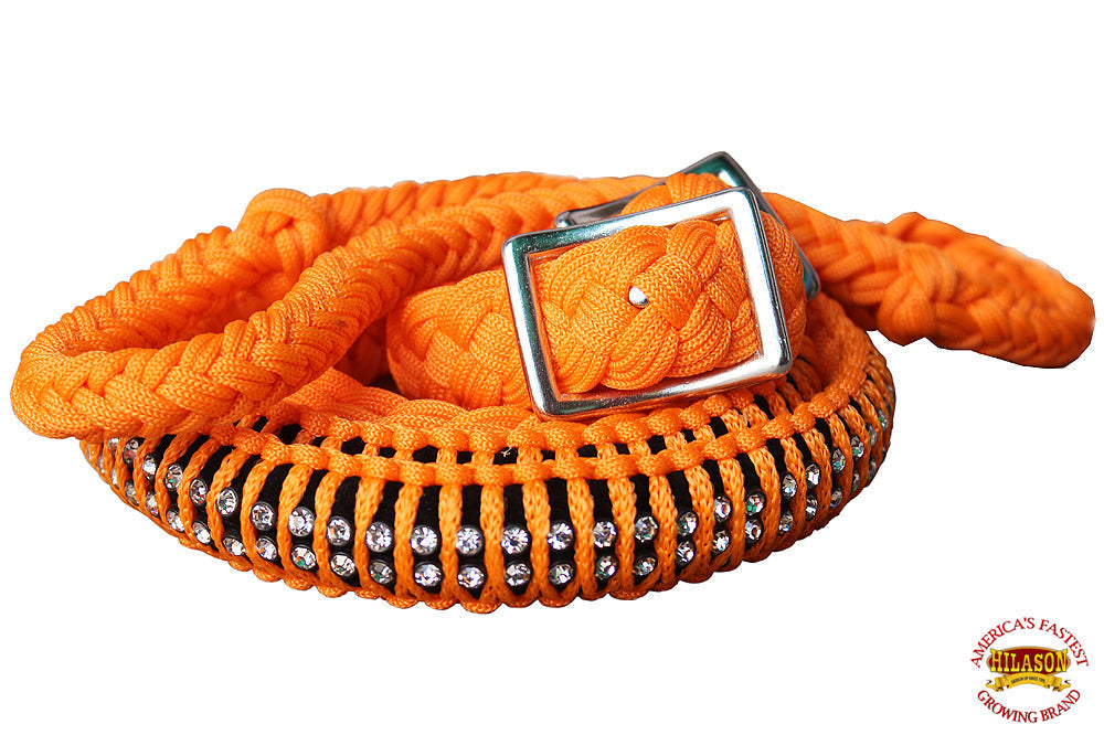 1" X 8Ft Hilason Braided Poly Horse Barrel Reins Flat Grip Knots Crystal