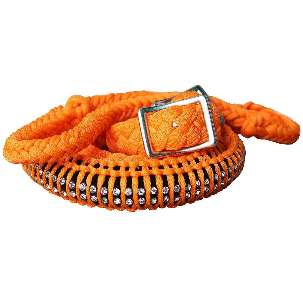 1" X 8Ft Hilason Braided Poly Horse Barrel Reins Flat Grip Knots Crystal