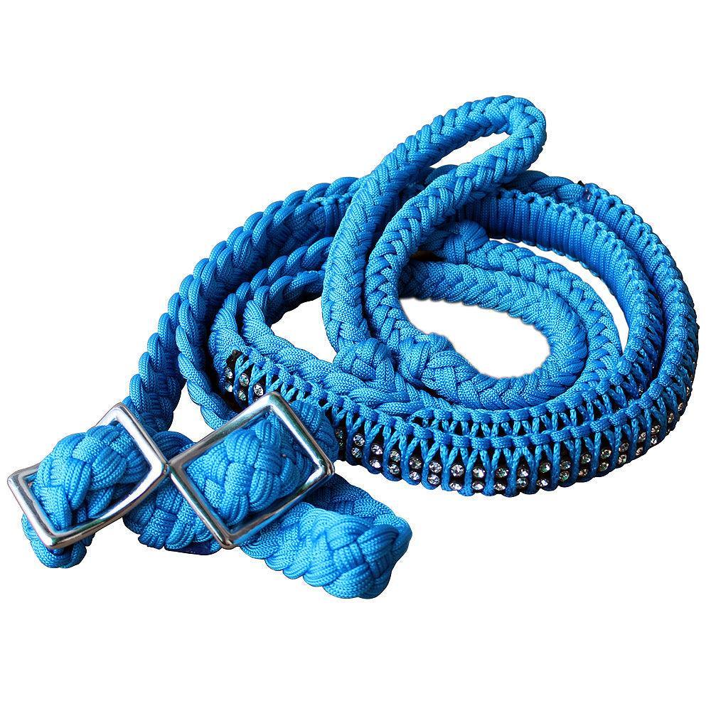 1" X 8Ft Hilason Braided Poly Horse Barrel Reins Flat Grip Knots Crystal