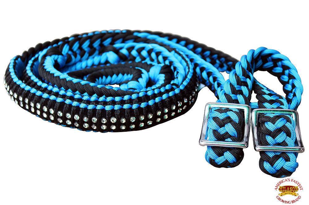 1" X 8Ft Hilason Braided Poly Horse Barrel Reins Flat Grip Knots Crystal