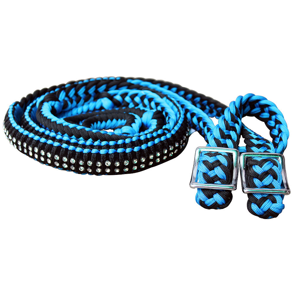1" X 8Ft Hilason Braided Poly Horse Barrel Reins Flat Grip Knots Crystal