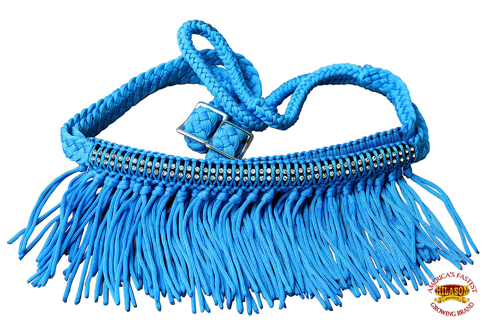 1" X 8Ft Hilason Braided Barrel Horse Racing Reins Knots Fringe Crystal