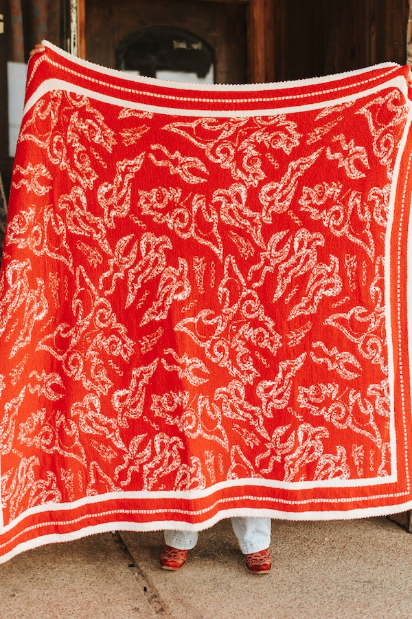 Lucky & Blessed Red Boot Stitch Printed Polyester Microfiber Blanket (50in x 60in)