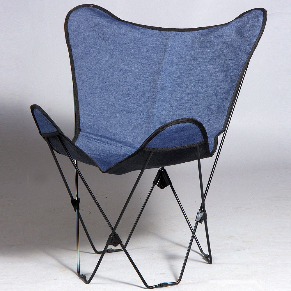 Hilason Genuine Fabric Denim Butterfly Chair Folding Lounge Modern Sling Accent Seat Blue