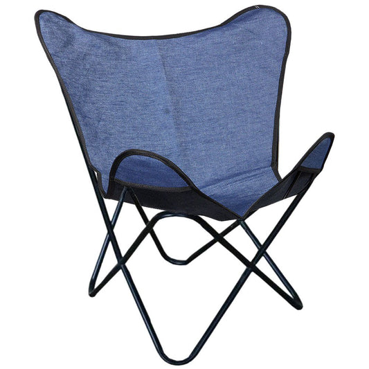Hilason Genuine Fabric Denim Butterfly Chair Folding Lounge Modern Sling Accent Seat Blue