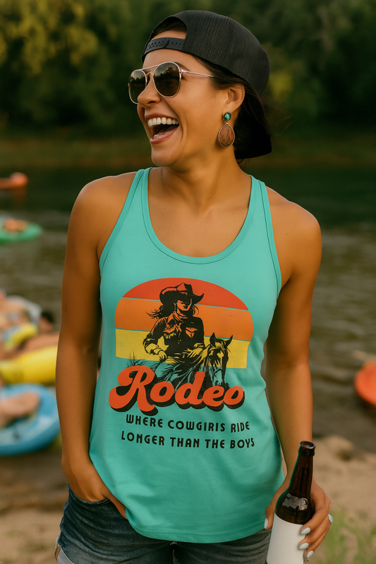 Cowgirls Ride Longer Than Boys Rodeo Tank