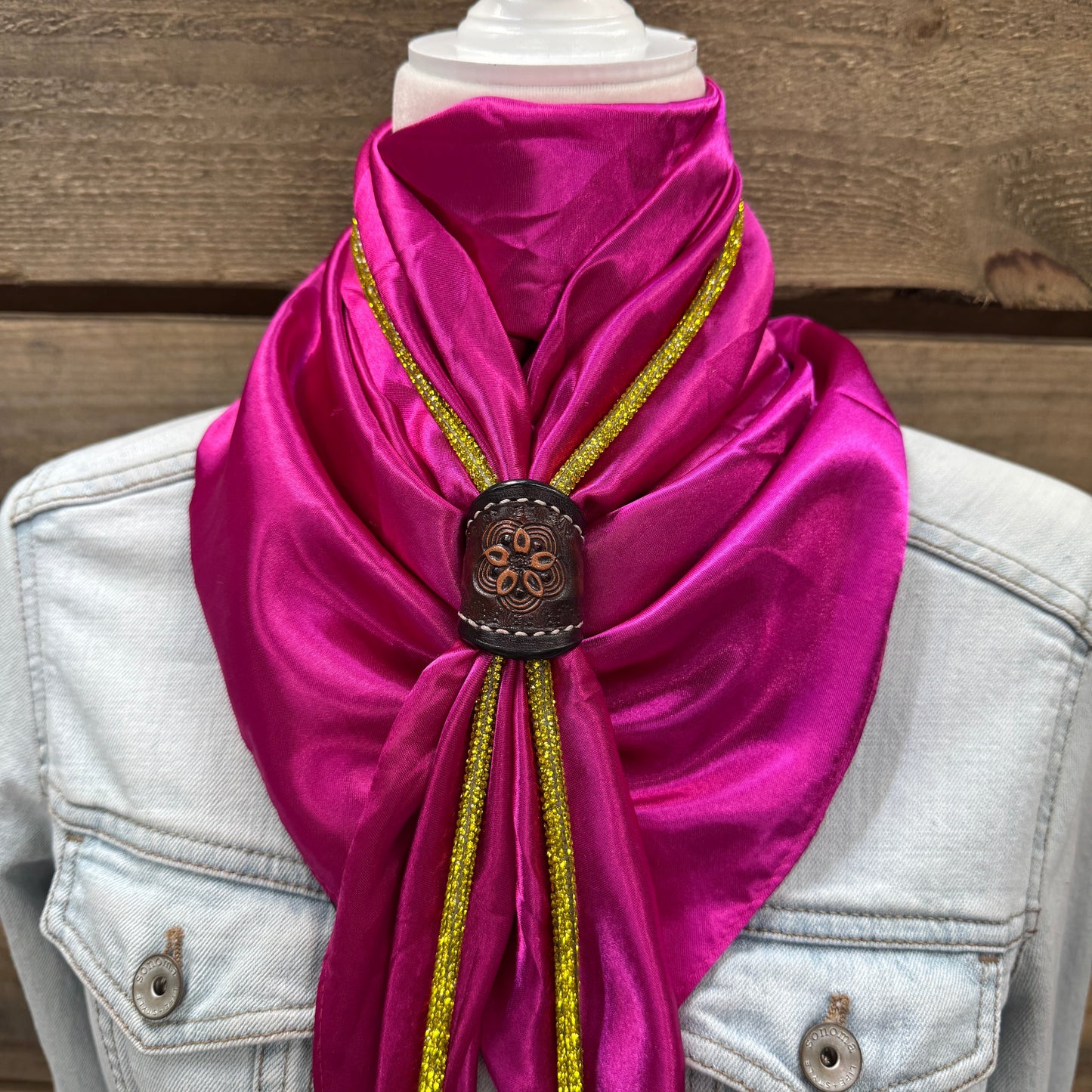 35X35" Solid Fuchsia Wild Rag / Scarf - Leather Slide and Bolo Tie