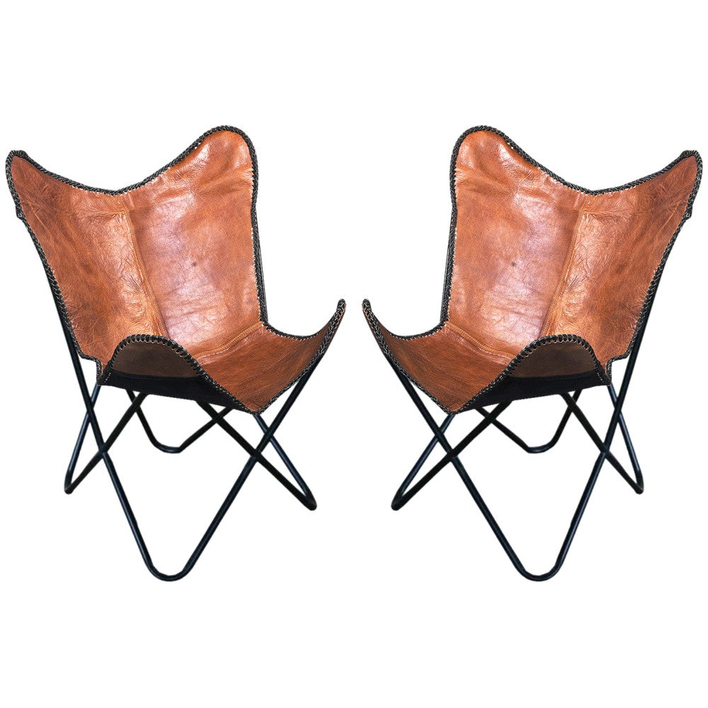 Genuine Leather Butterfly Chair Folding Lounge Modern Sling Accent Seat