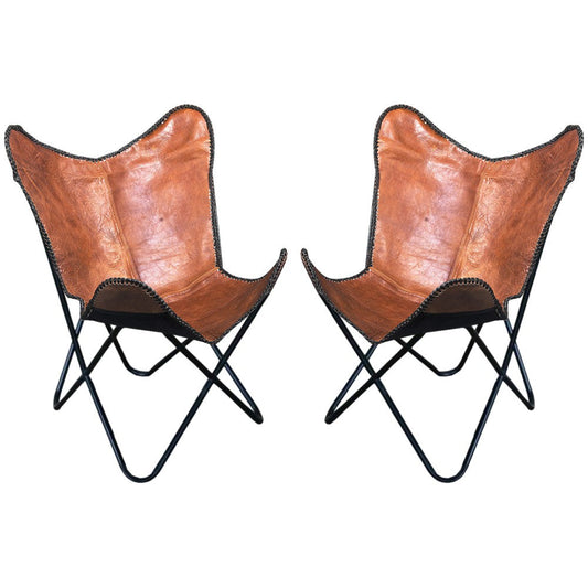 Genuine Leather Butterfly Chair Folding Lounge Modern Sling Accent Seat